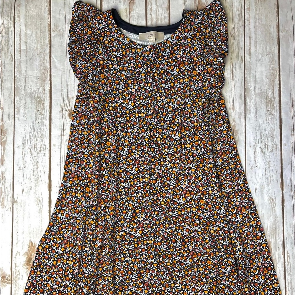 Loft Blue Floral Flutter Sleeve Swing Dress Size XS Extra Small EEUC